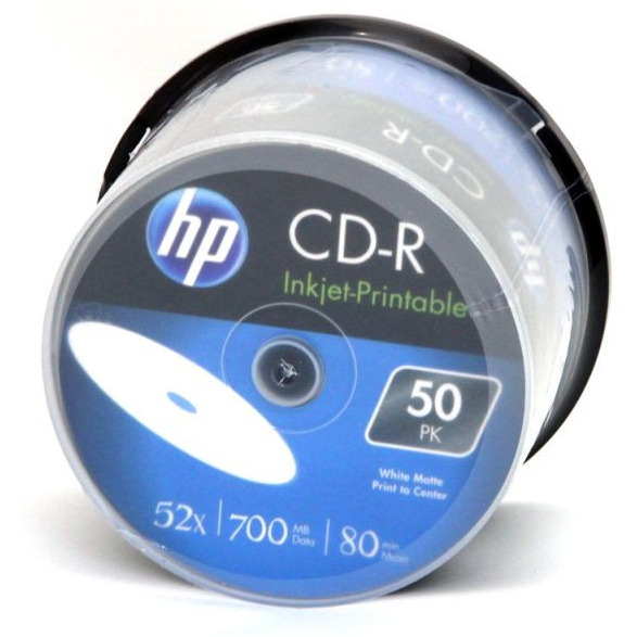 HP CD-R | 700MB | x52 | cake/ 50 WHITE FF InkJet Printable, HPCDP50C