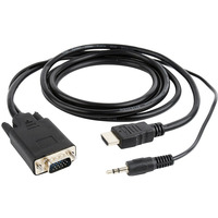 Adapter GEMBIRD A-HDMI-VGA-03-6 (HDMI M - D-Sub (VGA), Jack stereo 3, 5 mm M; 1, 8m; kolor czarny)