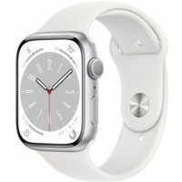 Watch Series 8 GPS, 45 mm Koperta z aluminium w kolorze srebrnym z paskiem sportowym w kolorze białym - regular