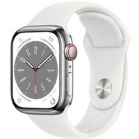 Watch Series 8 GPS + Cellular, 41 mm Koperta ze stali nierdzewnej w kolorze srebrnym z paskiem sportowym w kolorze białym - regular
