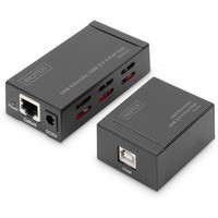 Przedłużacz/Extender HUB 4 porty USB 2.0 po skrętce kat. 5e/7, do 50m