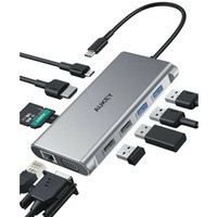 CB-C89 aluminiowy Hub USB-C | 10w1 | RJ45 Ethernet 10/100/1000Mbps | 4xUSB | HDMI 4k@30Hz | SD i microSD | USB-C Power Delivery 100W