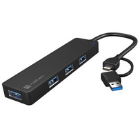 Hub USB-C 4 porty Mayfly czarny + adapter USB-A
