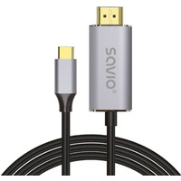 SAVIO KABEL USB-C DO HDMI 2.0B, 1M, SREBRNO-CZARNY