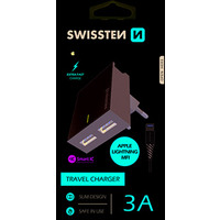 SWISSTEN Zasilacz / sieciowy adapter 15W, 2-portowy, USB-A, kabel Lightning Mfi, podstawka / stojak na telefon